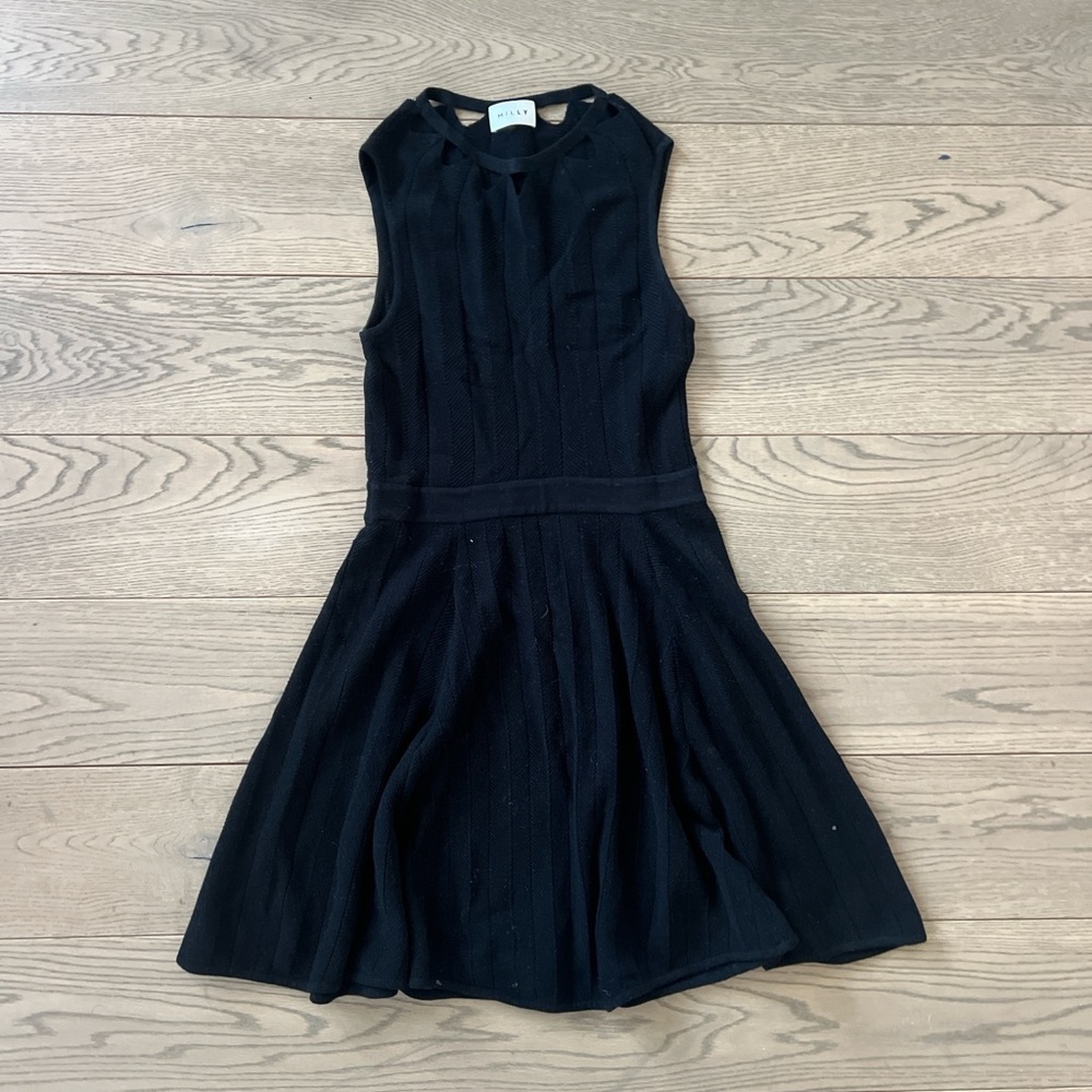 Milly Black Midi Elegant Sleeveless Skater Dress Dark Academia Whimsy Goth